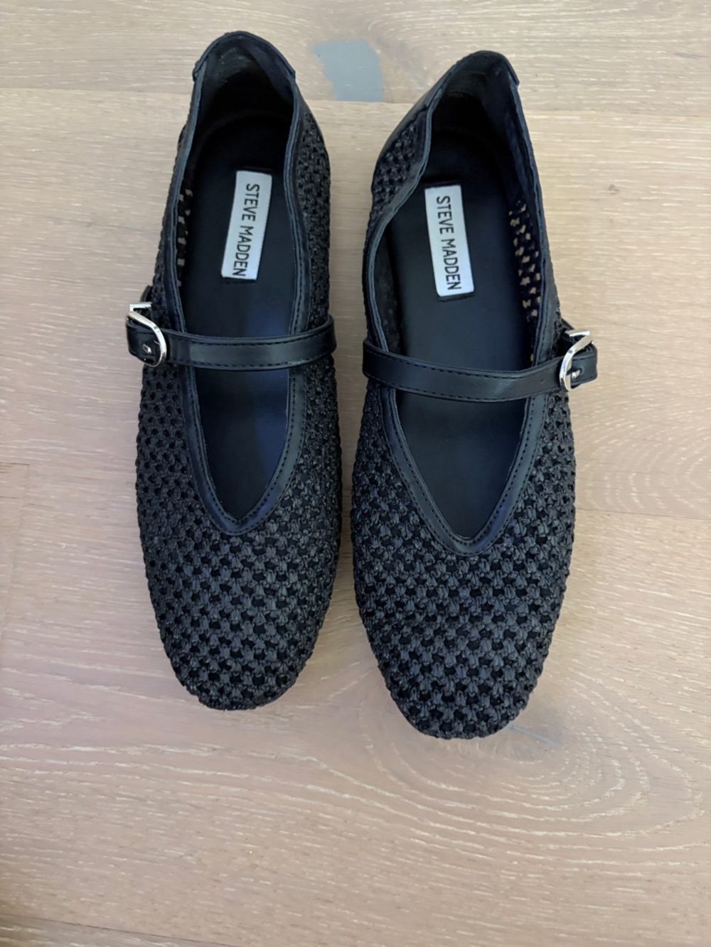 Steve Madden Woven Black Mary Jane Flats with Buckle